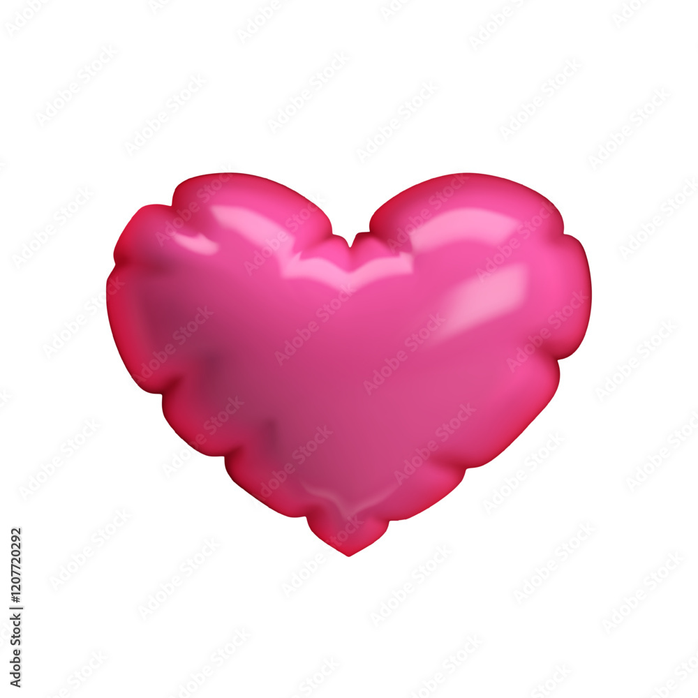 Poster 3d pink glossy inflatable heart resembling a balloon or bubble with a smooth surface. isolated vecto