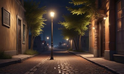 A lone streetlamp illuminating a deserted pedestrian path, pedestrian, loneliness, isolation