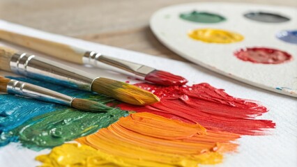 Obraz premium Close-up of oil paint colors blending on a canvas, impressionist, abstractart, blending, canvas