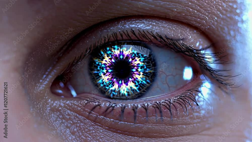 Poster colorful electric eye captures intricate patterns at close range showcasing mesmerizing details and 