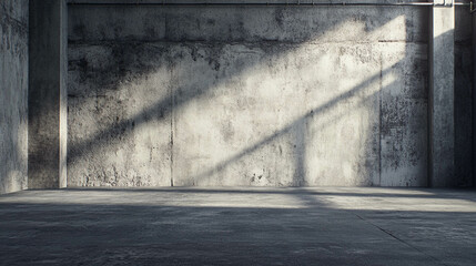 A realistic concrete wall background with rough textures and light gray tones, creating an urban and industrial feel.