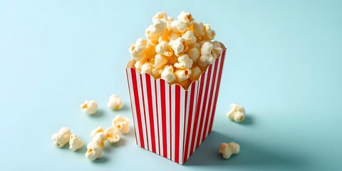 Popcorn Box on Blue Background: Movie Snack in Striped Container for Entertainment