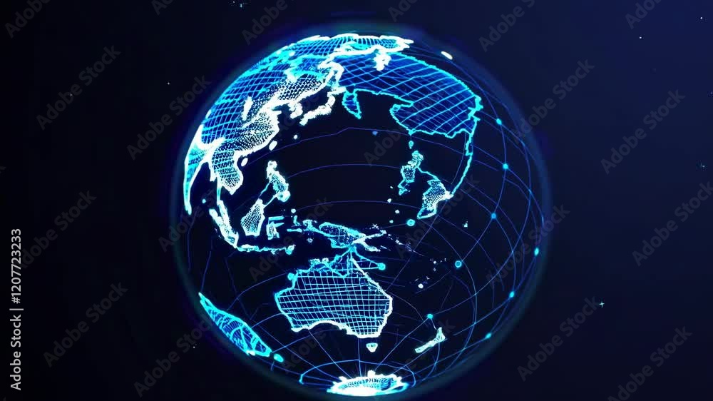 Poster exploring the digital representation of earth and its continents in a captivating visual display