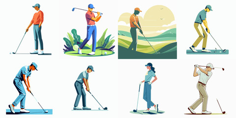 illustration of people playing golf isolated on white background