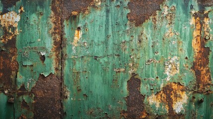 Rusted steel texture with green and brown hues in industrial style ideal for background design and creative projects