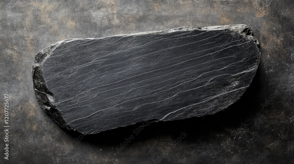 Poster textured black stone slab with scratches on a dark background showcasing a worn surface and subtle l