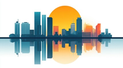 Progress in flat design side view futuristic city theme water color split-complementary color scheme 