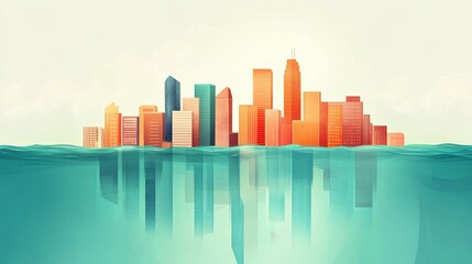 Progress in flat design side view futuristic city theme water color split-complementary color scheme 