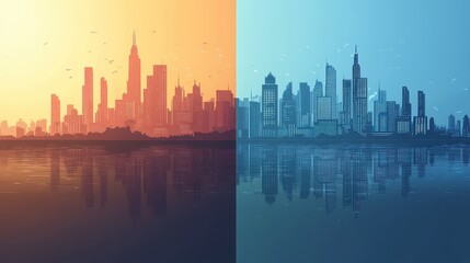 Obraz premium Progress in flat design side view futuristic city theme water color split-complementary color scheme 