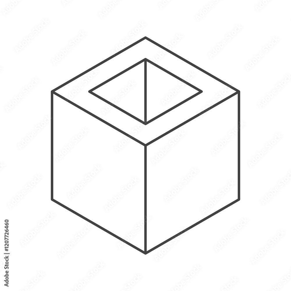 Aufkleber abstract isometric cube with a pyramidshaped void in its center. clean lines, minimalist style, perf