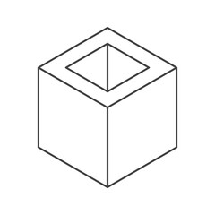 Abstract isometric cube with a pyramidshaped void in its center. Clean lines, minimalist style, perfect for presentations, websites, or app design.