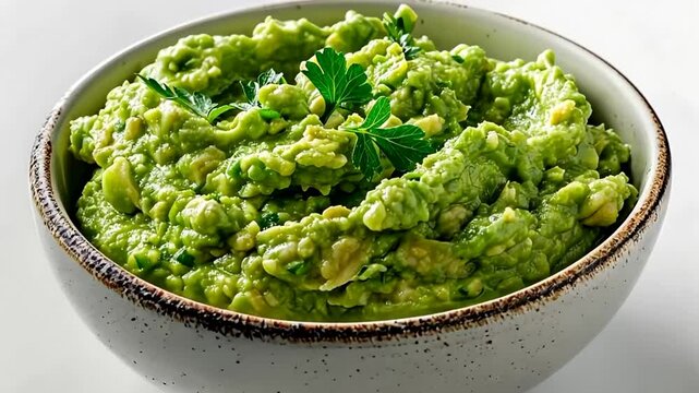 A bowl of fresh guacamole garnished with cilantro, perfect for Cinco de Mayo or Mexican cuisine
