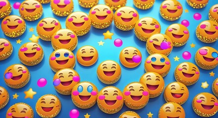 Bright glitter emojis forming a cheerful and expressive circular ring
