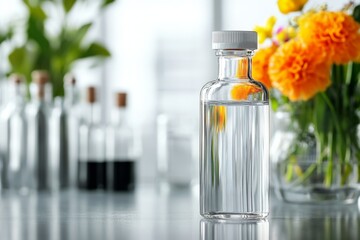 A crystal-clear vial of xenon gas, sealed and labeled, set against a clean laboratory backdrop