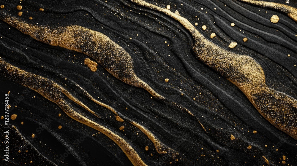 Poster elegant black and gold abstract textured background with fluid lines and metallic accents for sophis
