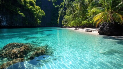 Obraz premium Crystal Clear Lagoon Paradise: Tropical Beach Serenity in a Secluded Cove
