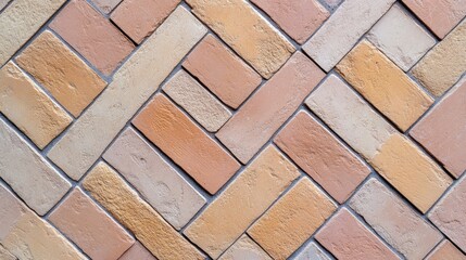 Light brown brick wall in diagonal pattern close up texture with space for text or graphic design applications