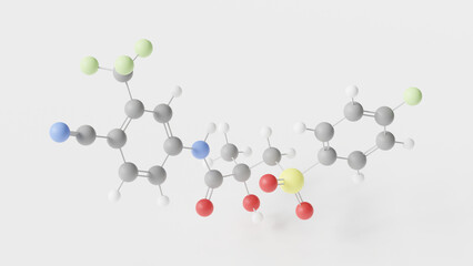 bicalutamide molecule 3d, molecular structure, ball and stick model, structural chemical formula antineoplastic agents