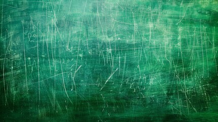 A green chalkboard surface, marked by years of use, bears abstract patterns from countless writings and erasures. Its grainy texture speaks of an era of chalk and talk.