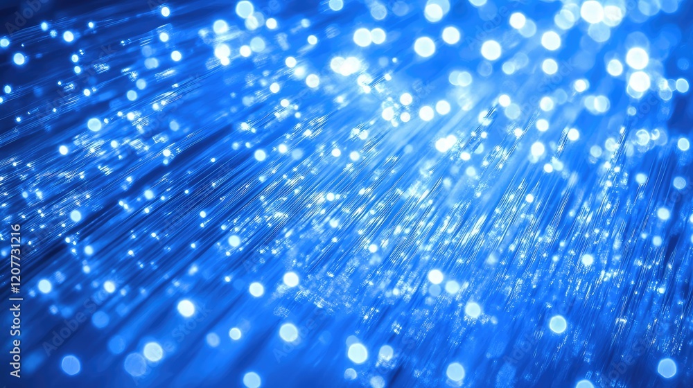 Poster light blue fiber optic lines with glowing bokeh effects representing data communication technology i
