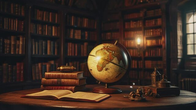 Old library with wooden buildings, 4K seamless looping virtual video animation background