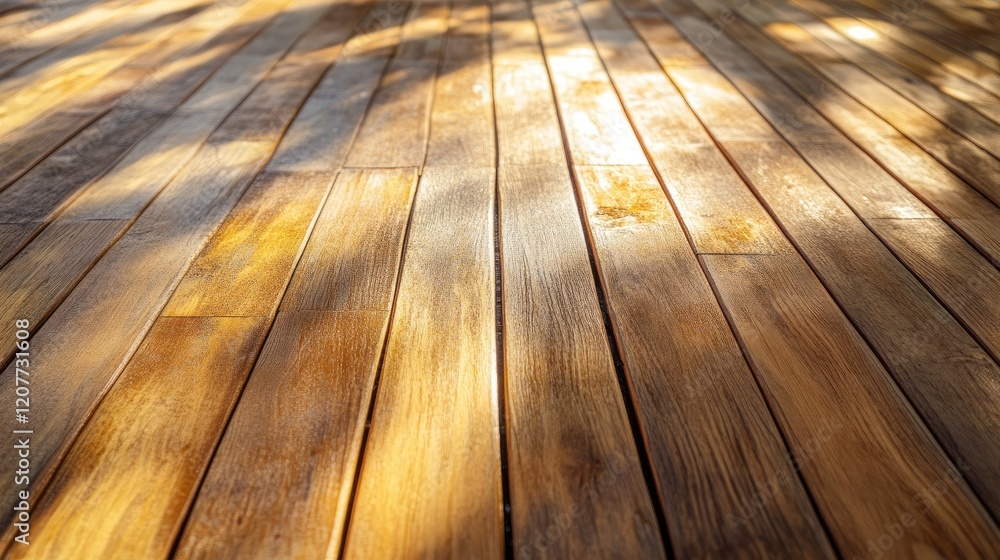 Poster light brown wooden floor texture with natural variations and warm sunlight reflections creating a ru