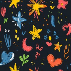 Seamless Pattern - Colorful hand-drawn shapes and patterns