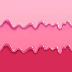 Strawberry pink cream dripping. Ice cream melted Dessert background with Raspberry cherry pink cream. Seamless pattern. Vector illustration