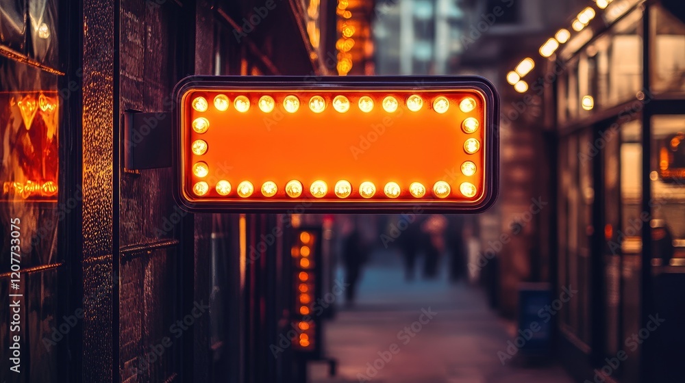 Poster vintage neon sign in a minimalist style illuminated empty frame in urban setting with blurred backgr
