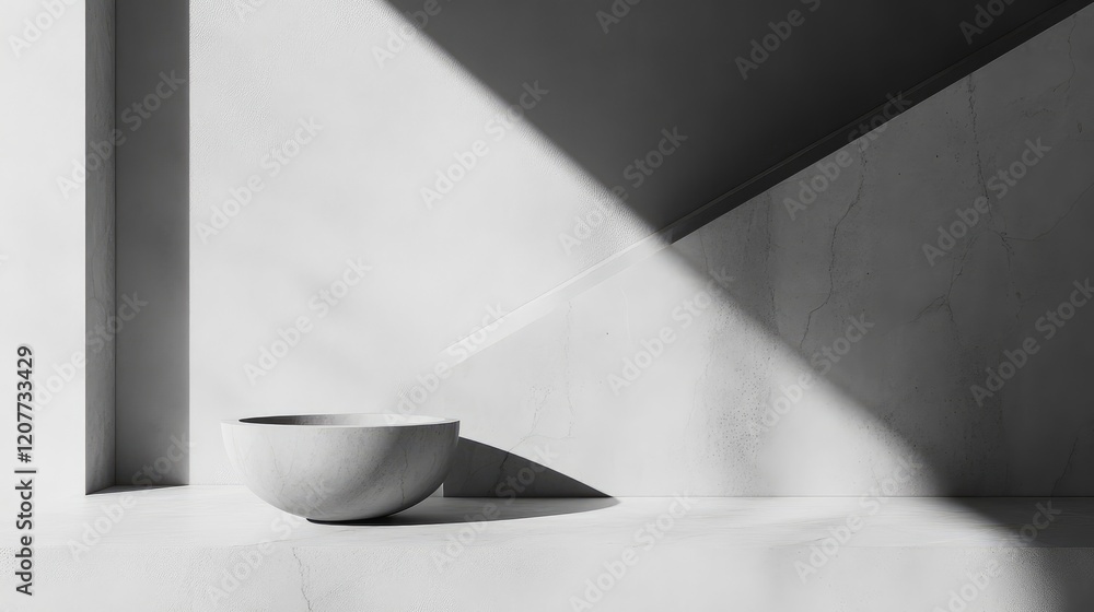 Poster minimalist elegance with soft shadows and geometric shapes in a monochrome setting featuring a bowl 