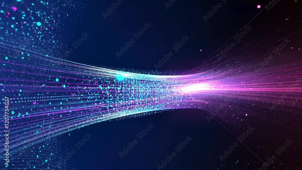 Poster vibrant abstract digital background with glowing particles and flowing lines, showcasing futuristic 