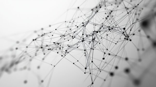 Abstract monochrome background featuring interconnected black lines and nodes on a white surface, highlighting network structure and connectivity themes.