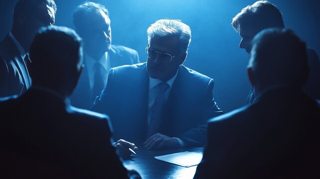 Secretive Business Meeting: Elite Group in Shadows - Powered by Adobe