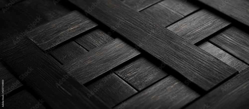 Poster black lacquered geometric texture with dark timber elements ideal for wood-themed designs and mockup