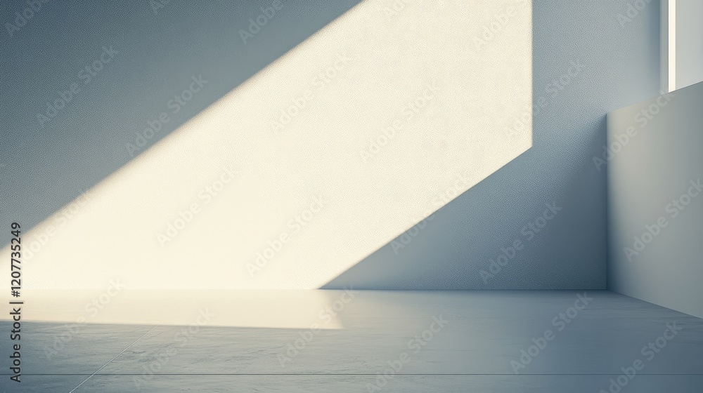 Poster minimalist interior with soft lighting and geometric shadows highlighting clean lines and open space