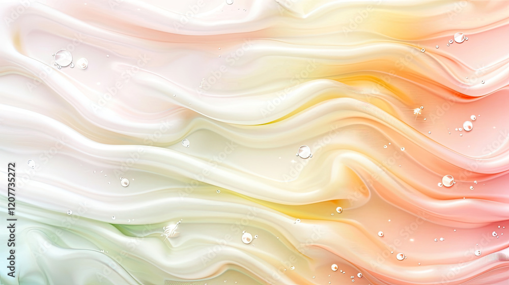 Poster soft pastel waves with flowing texture and water droplets create serene and dreamy abstract backgrou