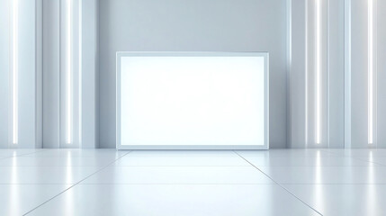 Modern blank screen display in minimalist shopping mall setting