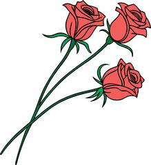 Elegant Trio of Red Roses - Romantic Floral Vector Illustration