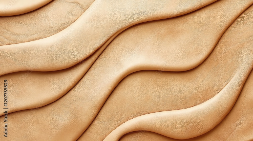 Poster light brown artificial leather background featuring elegant curved lines and textured patterns for s