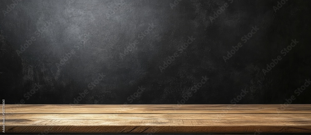 Poster black chalkboard with wooden base featuring empty space for text and creative background display