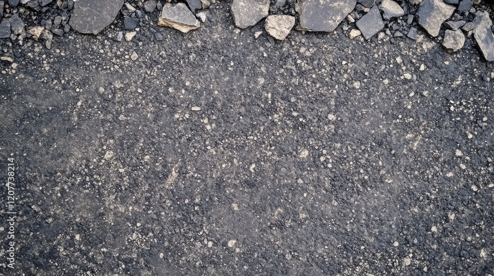 Poster minimalist asphalt texture with rocky surface and concrete paving stones creating an urban backgroun