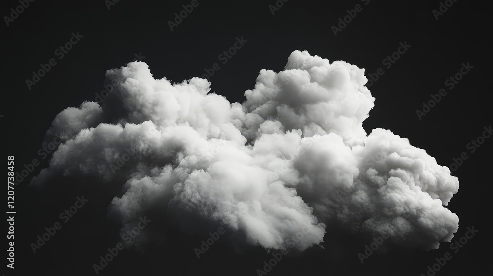 Poster fluffy white cloud of vapor billowing against a deep black background creating a dramatic and ethere