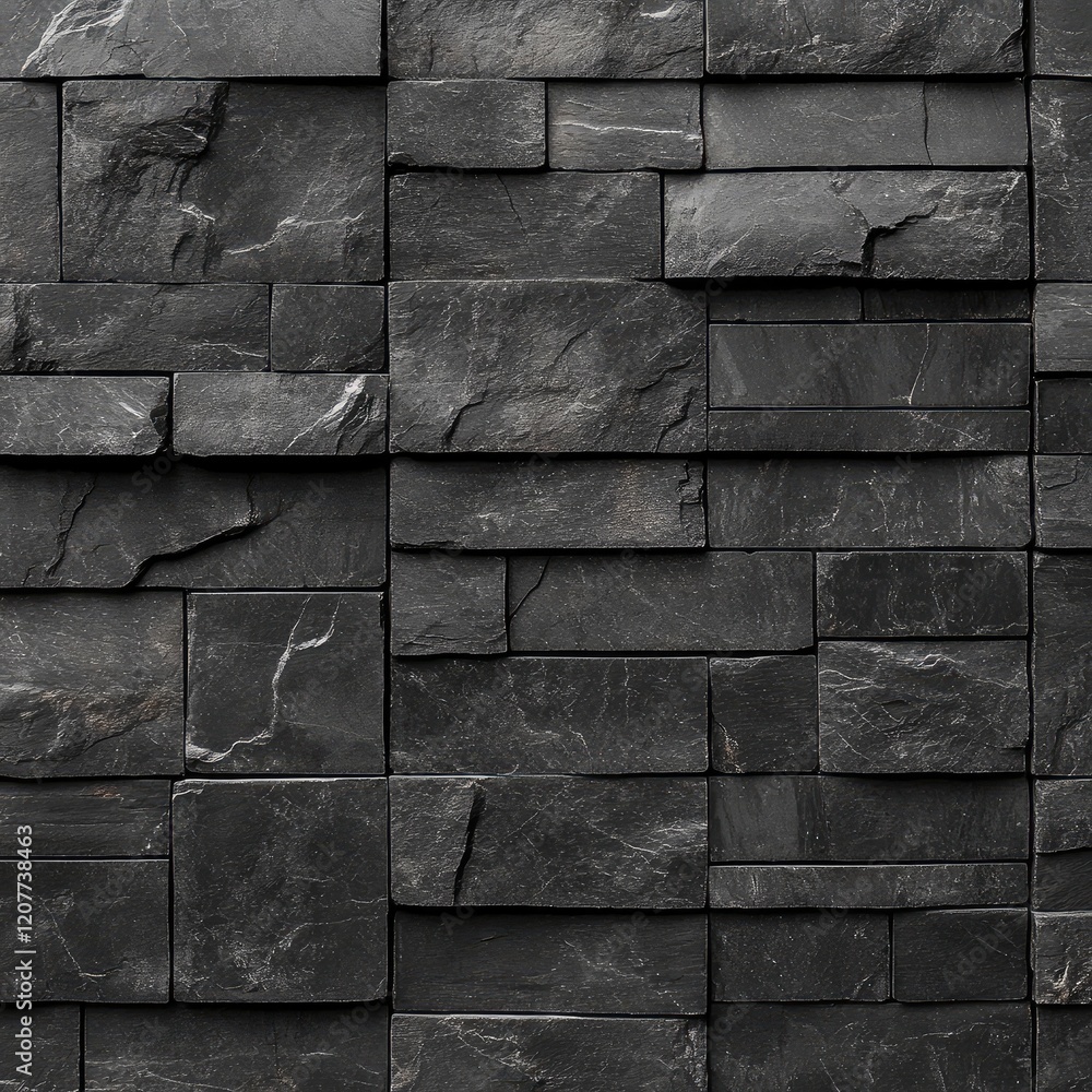 Poster textured black grey anthracite urban wall facade background with stone and cement tiles arranged in 