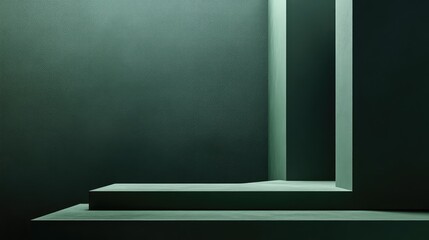 Obraz premium Minimalist Geometric Architectural Shapes in Shades of Dark Green with Spacious Copy Area for Design Use