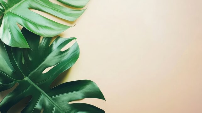 Tropical leaves on minimalist background perfect for business card design and branding applications