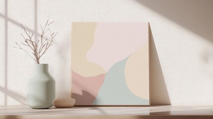 Minimalist Abstract Artwork Featuring Soft Pastel Colors and Natural Light in a Modern Interior Setting
