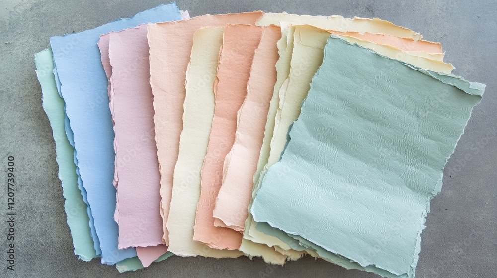 Poster pastel colored textured paper sheets arranged for minimalist background in design mockups and creati