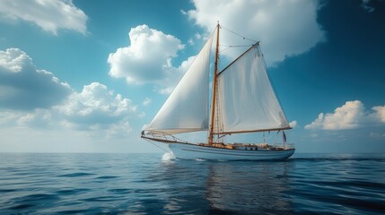 Majestic Sailboat Gliding on Tranquil Ocean Under a Summer Sky
