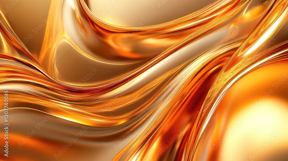 Poster luxurious golden fluid abstract art with smooth curves and elegant flowing patterns for modern desig