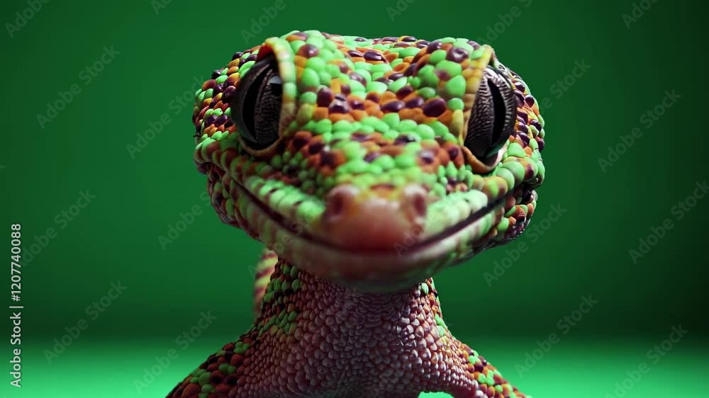 Aufkleber colorful gecko explores vibrant surroundings in close-up footage with intricate details and textures
